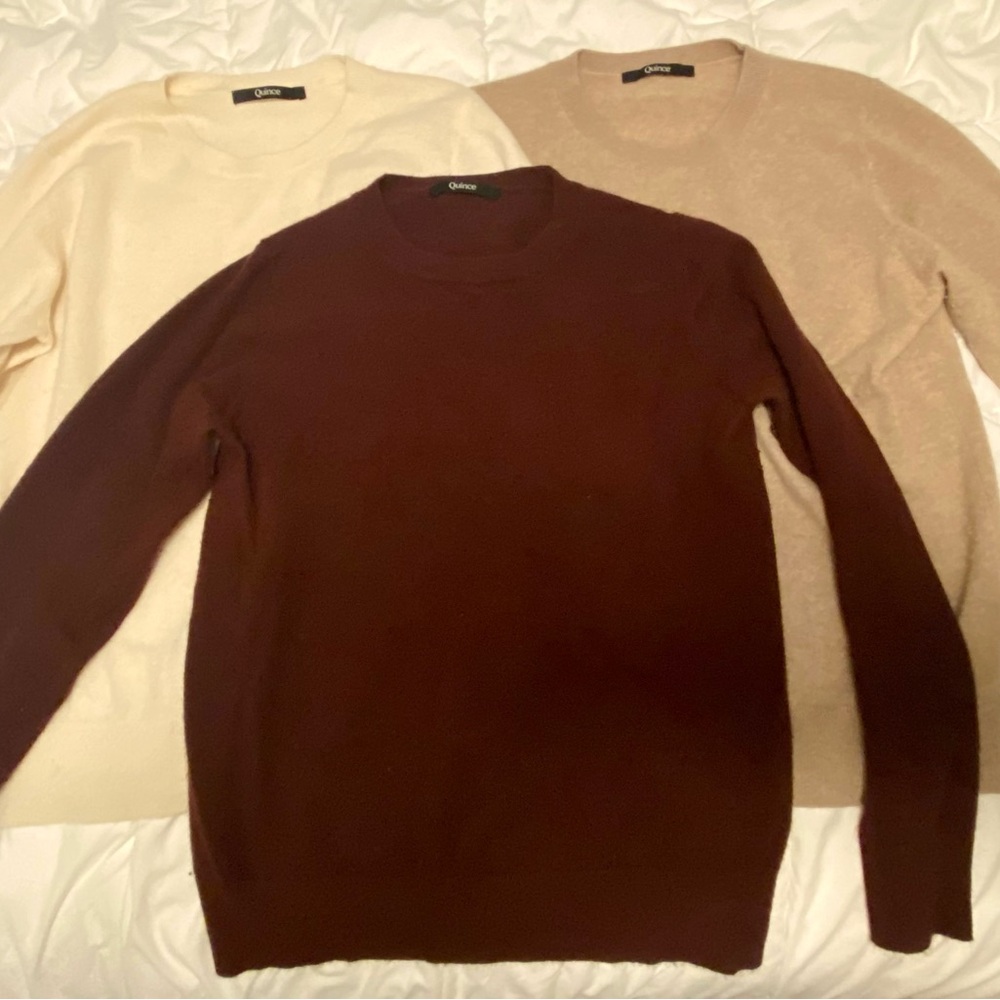 Quince Crew Neck Sweaters - Cream, Camel, and Maroon